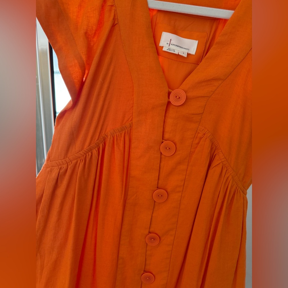 The Reneé Flutter-Sleeve Linen Button-Front Midi Dress - Picture 4 of 4